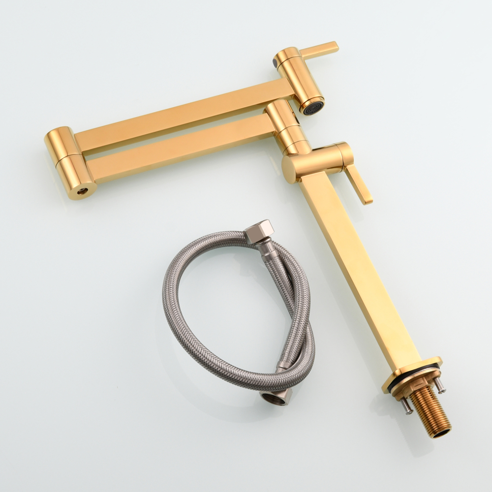 Tecmolog Brass Folding Faucet Dual Handle Kitchen Faucet,Pot Filler Faucet Deck Mount Tap