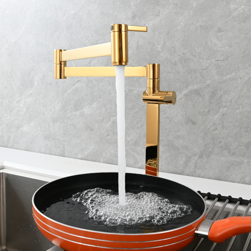 Tecmolog Brass Folding Faucet Dual Handle Kitchen Faucet,Pot Filler Faucet Deck Mount Tap