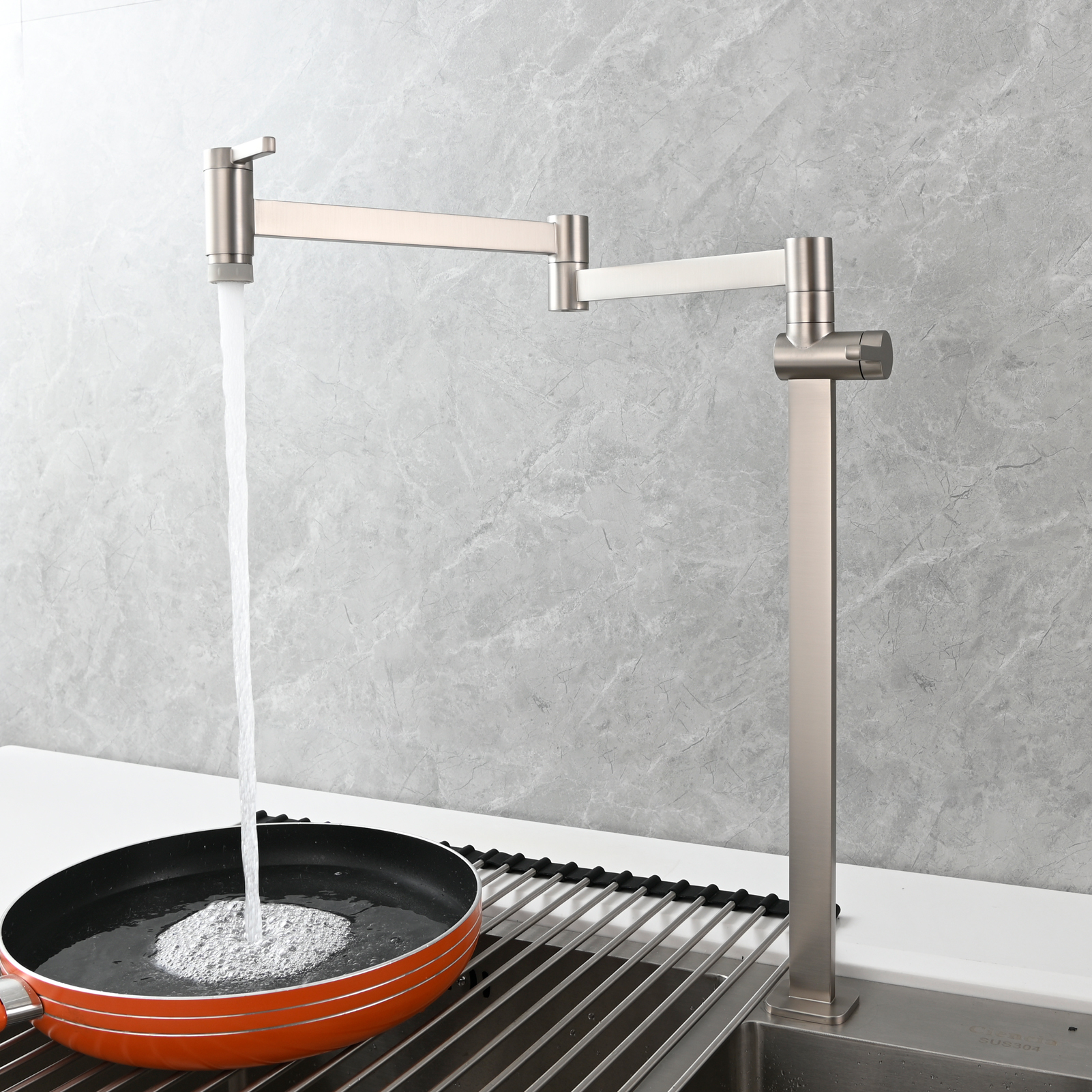 Tecmolog Brass Folding Faucet Dual Handle Kitchen Faucet,Pot Filler Faucet Deck Mount Tap