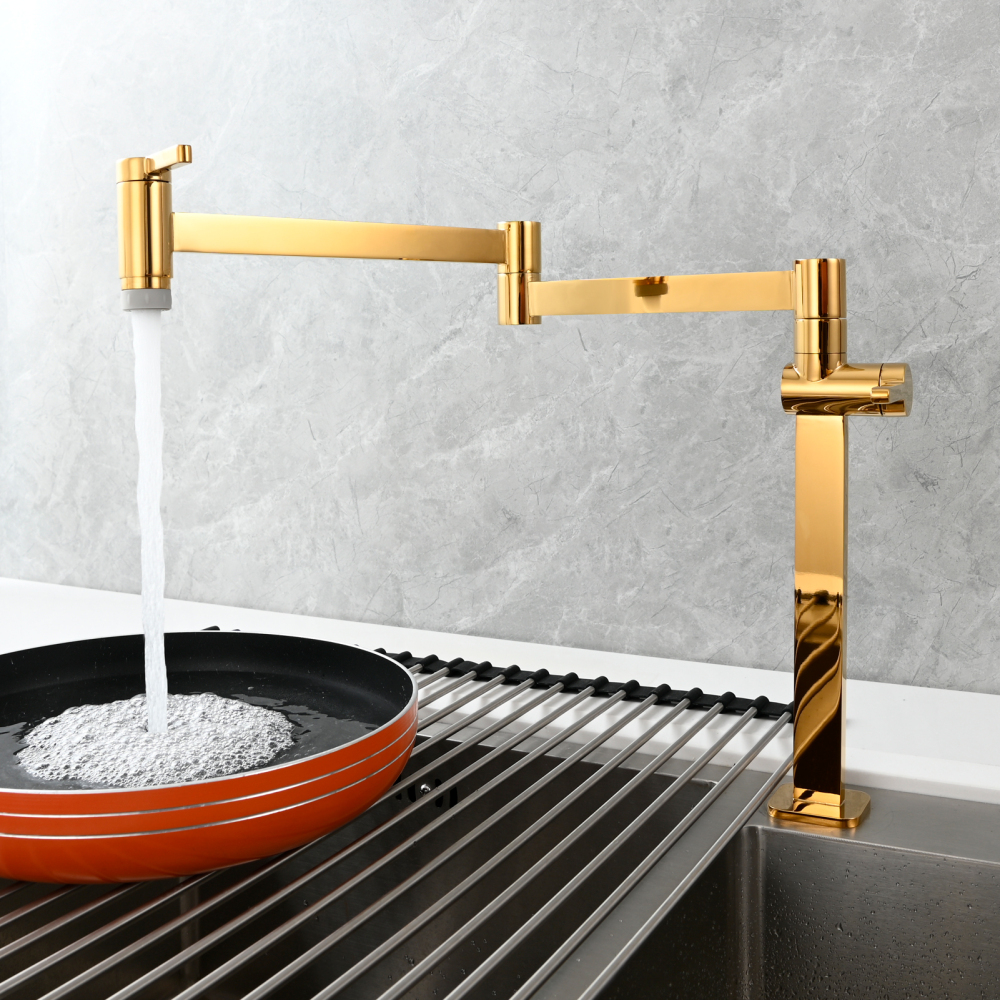 Tecmolog Brass Folding Faucet Dual Handle Kitchen Faucet,Pot Filler Faucet Deck Mount Tap