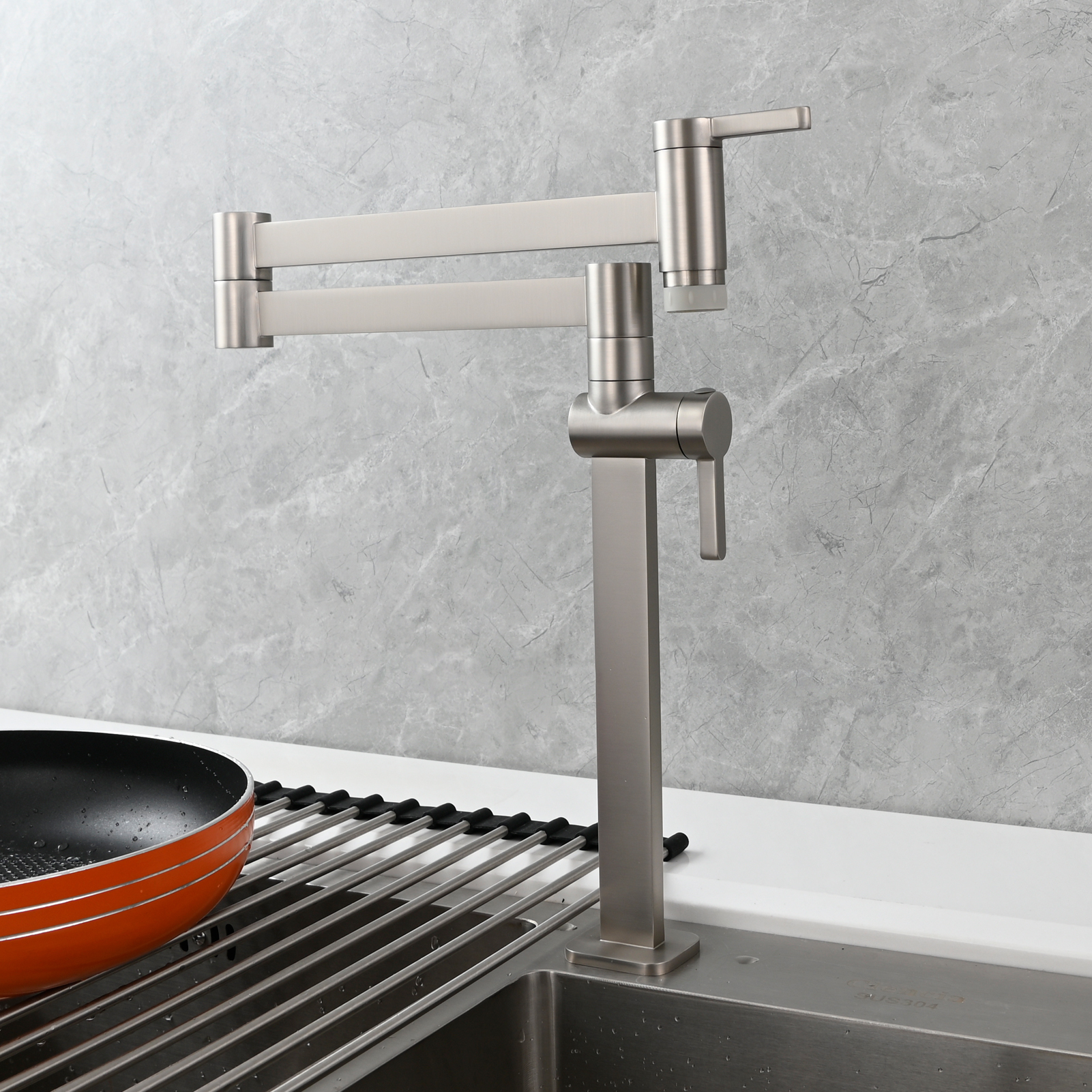 Tecmolog Brass Folding Faucet Dual Handle Kitchen Faucet,Pot Filler Faucet Deck Mount Tap