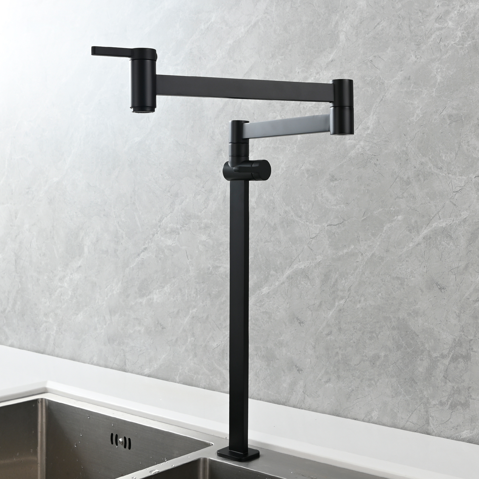 Tecmolog Brass Folding Faucet Dual Handle Kitchen Faucet,Pot Filler Faucet Deck Mount Tap