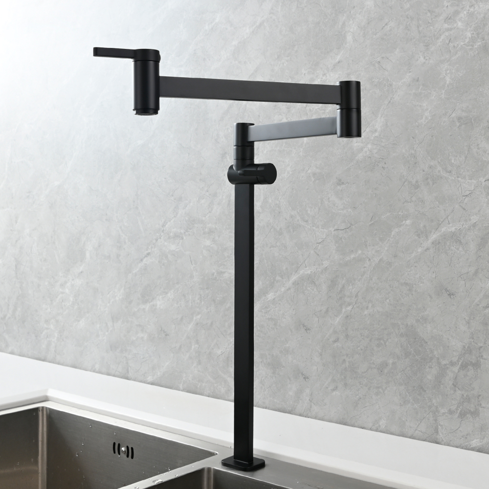 Tecmolog Brass Folding Faucet Dual Handle Kitchen Faucet,Pot Filler Faucet Deck Mount Tap