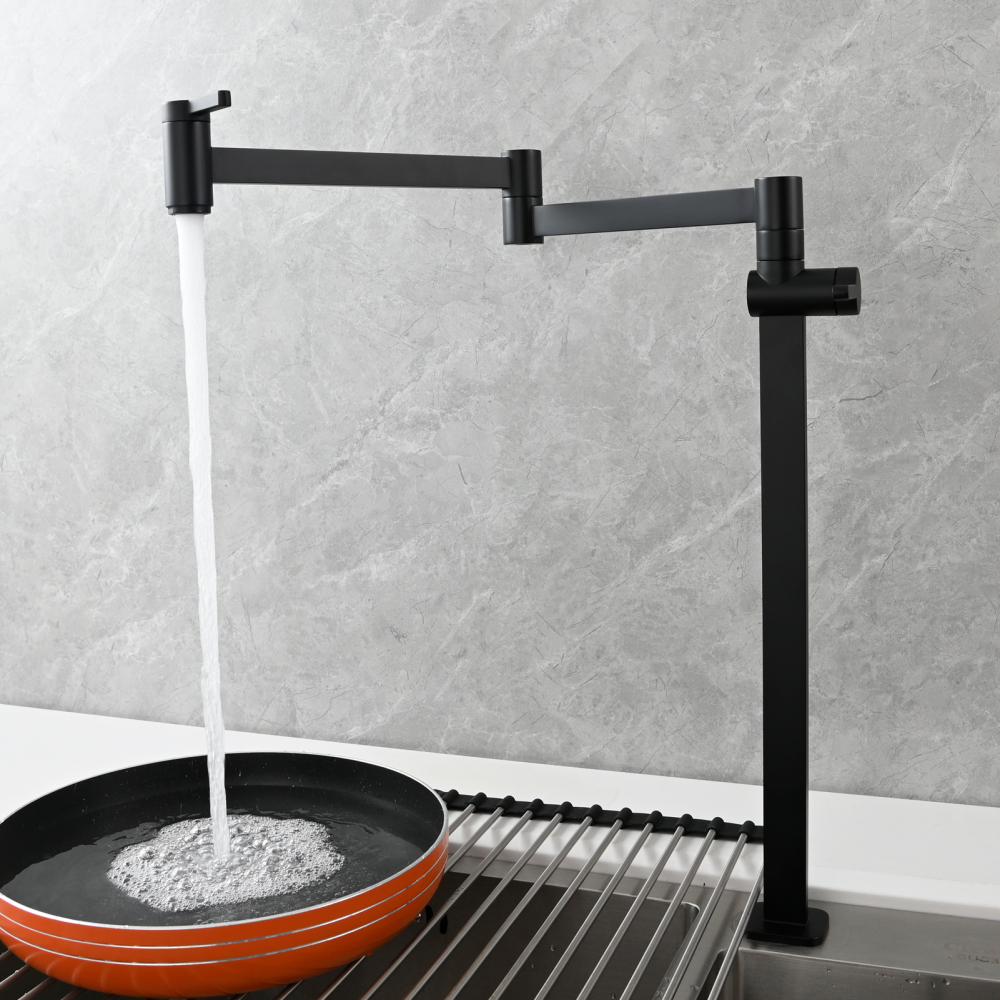 Tecmolog Brass Folding Faucet Dual Handle Kitchen Faucet,Pot Filler Faucet Deck Mount Tap