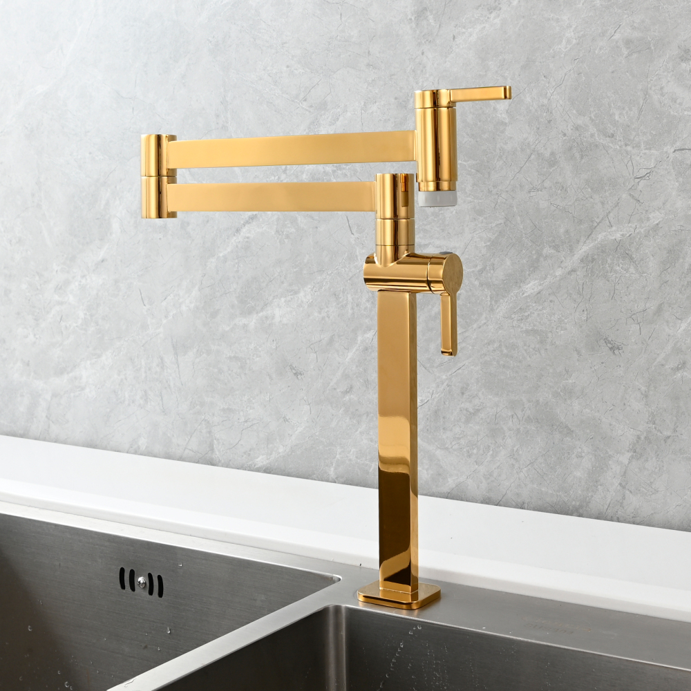 Tecmolog Brass Folding Faucet Dual Handle Kitchen Faucet,Pot Filler Faucet Deck Mount Tap