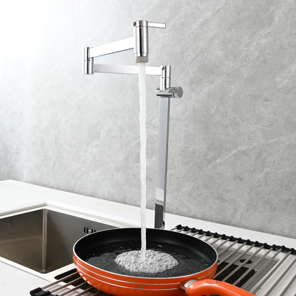 Tecmolog Brass Folding Faucet Dual Handle Kitchen Faucet,Pot Filler Faucet Deck Mount Tap