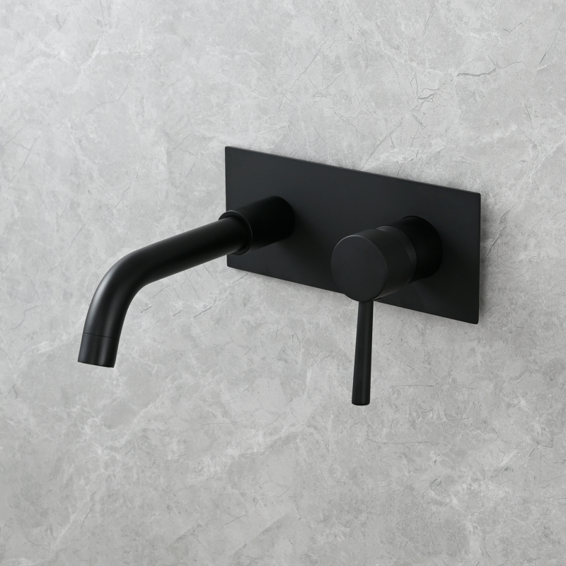 Tecmolog Wall Mount and Black Vessel Bathroom Faucet, 360°Swivel Brass Basin Mixer Tap and Rough in Valve Included BB6083C