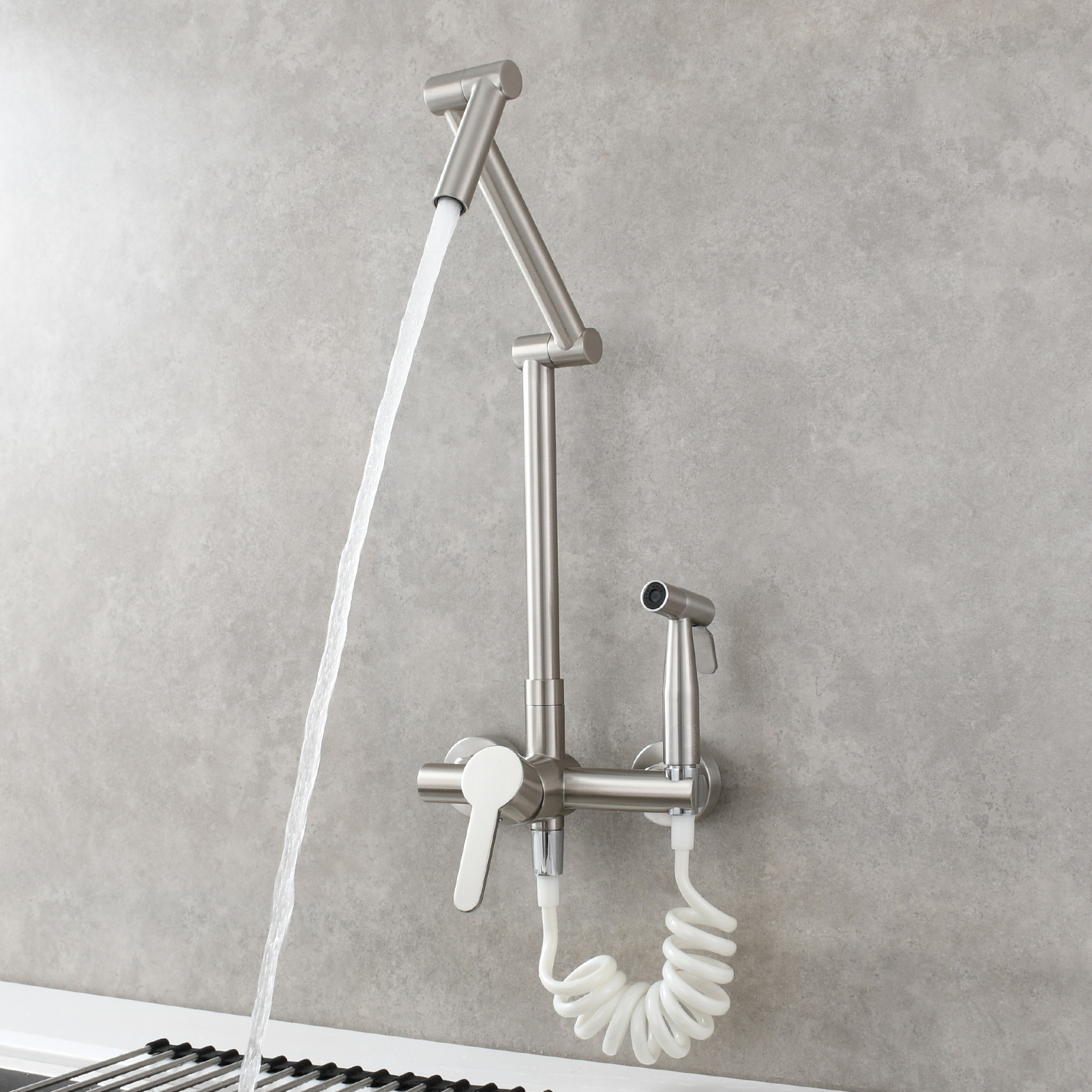 Tecmolog Brass Kitchen Faucet Hot ang Cold Folding Wall Mounted Tap with Bidet Sprayer and Shower Hose,BC1235