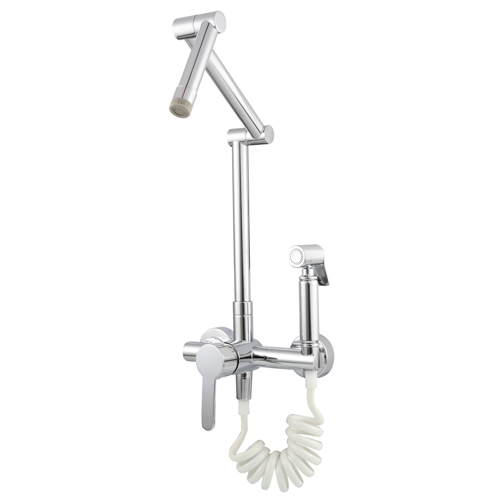Tecmolog Brass Kitchen Faucet Hot ang Cold Folding Wall Mounted Tap with Bidet Sprayer and Shower Hose,BC1235