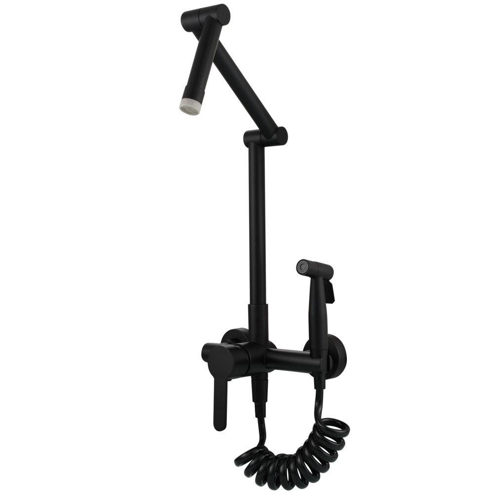 Tecmolog Brass Kitchen Faucet Hot ang Cold Folding Wall Mounted Tap with Bidet Sprayer and Shower Hose,BC1235