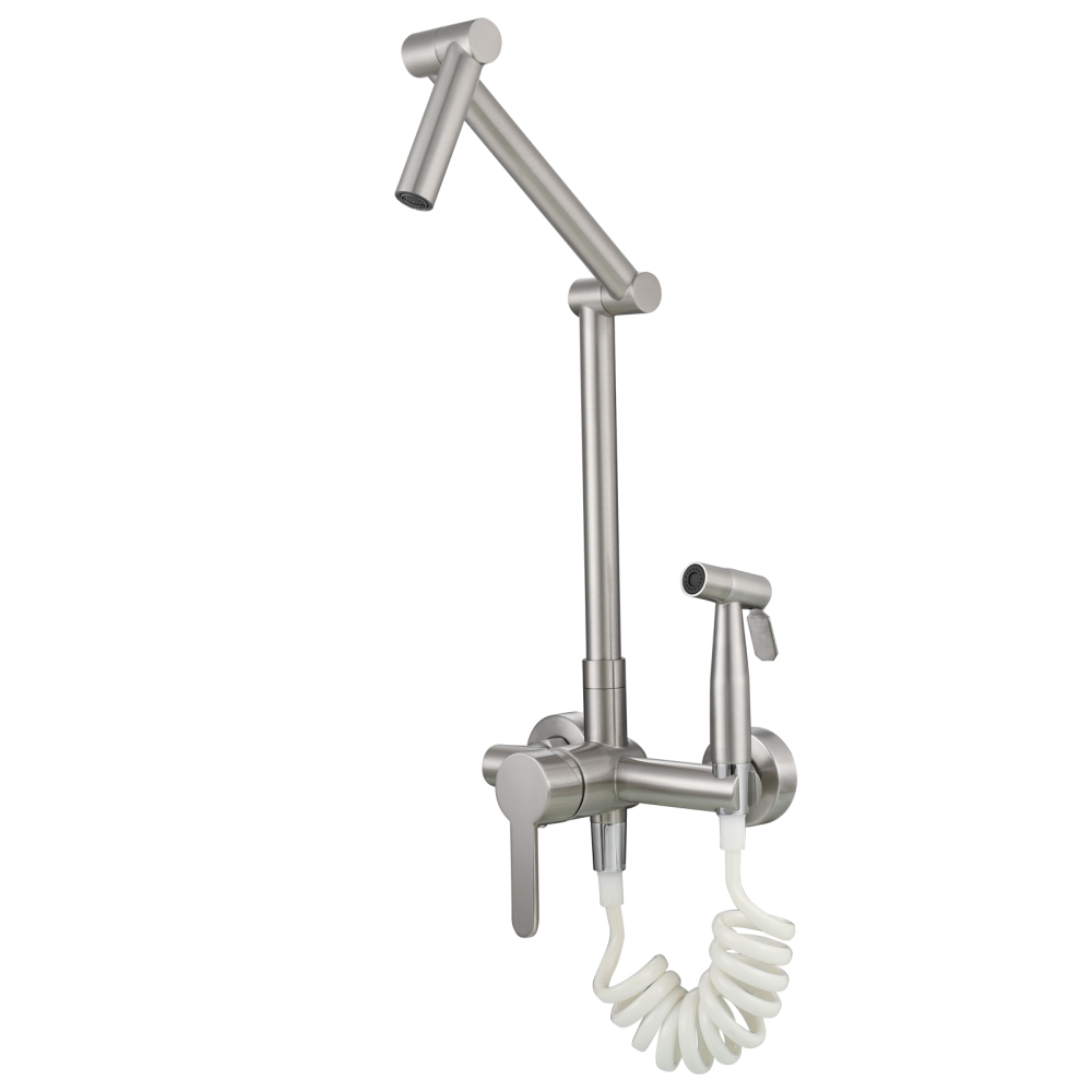 Tecmolog Brass Kitchen Faucet Hot ang Cold Folding Wall Mounted Tap with Bidet Sprayer and Shower Hose,BC1235