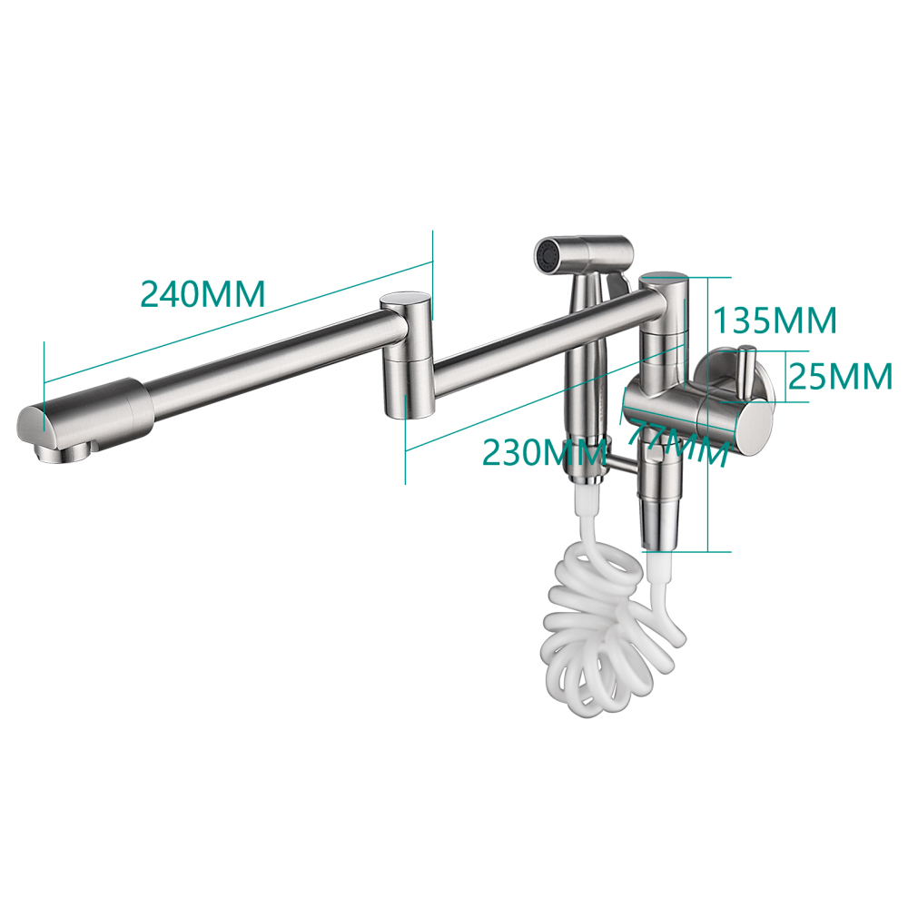 Tecmolog Brass Kitchen Faucet with Side Sprayer Single Handle Wall Mount Pot Filler Faucet Black 360°Rotate Kitchen Tap,Black,Chrome and Brushed Nickel