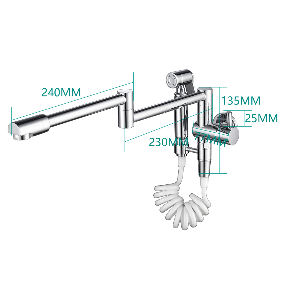 Tecmolog Brass Kitchen Faucet with Side Sprayer Single Handle Wall Mount Pot Filler Faucet Black 360°Rotate Kitchen Tap,Black,Chrome and Brushed Nickel