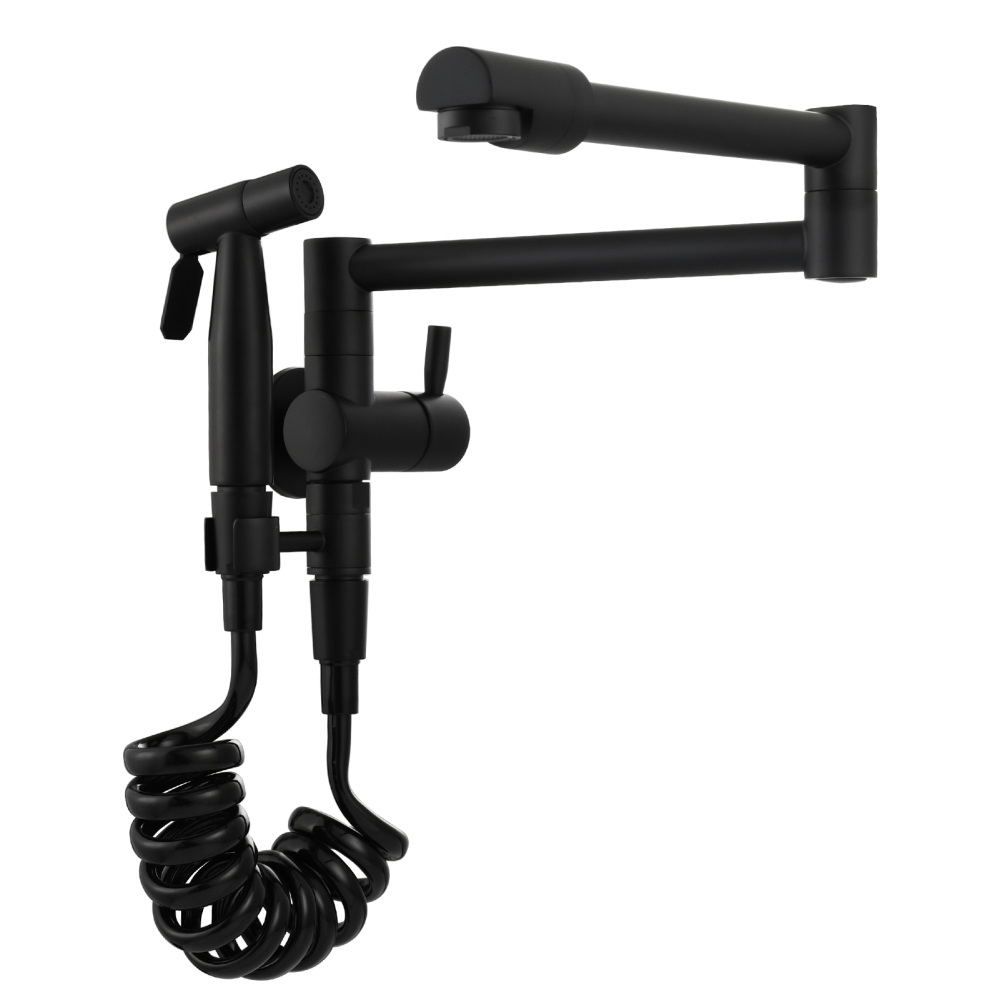 Tecmolog Brass Kitchen Faucet with Side Sprayer Single Handle Wall Mount Pot Filler Faucet Black 360°Rotate Kitchen Tap,Black,Chrome and Brushed Nickel