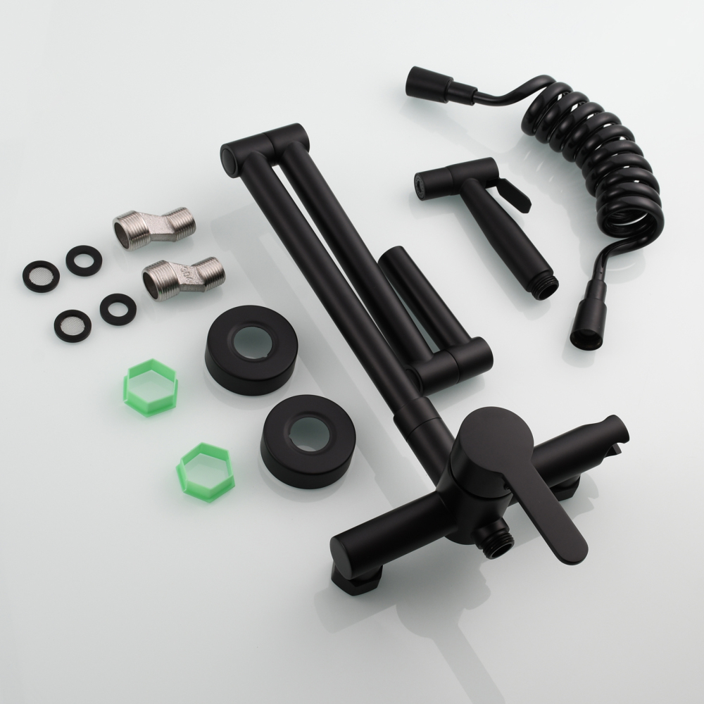 Tecmolog Brass Kitchen Faucet Hot ang Cold Folding Wall Mounted Tap with Bidet Sprayer and Shower Hose,BC1235