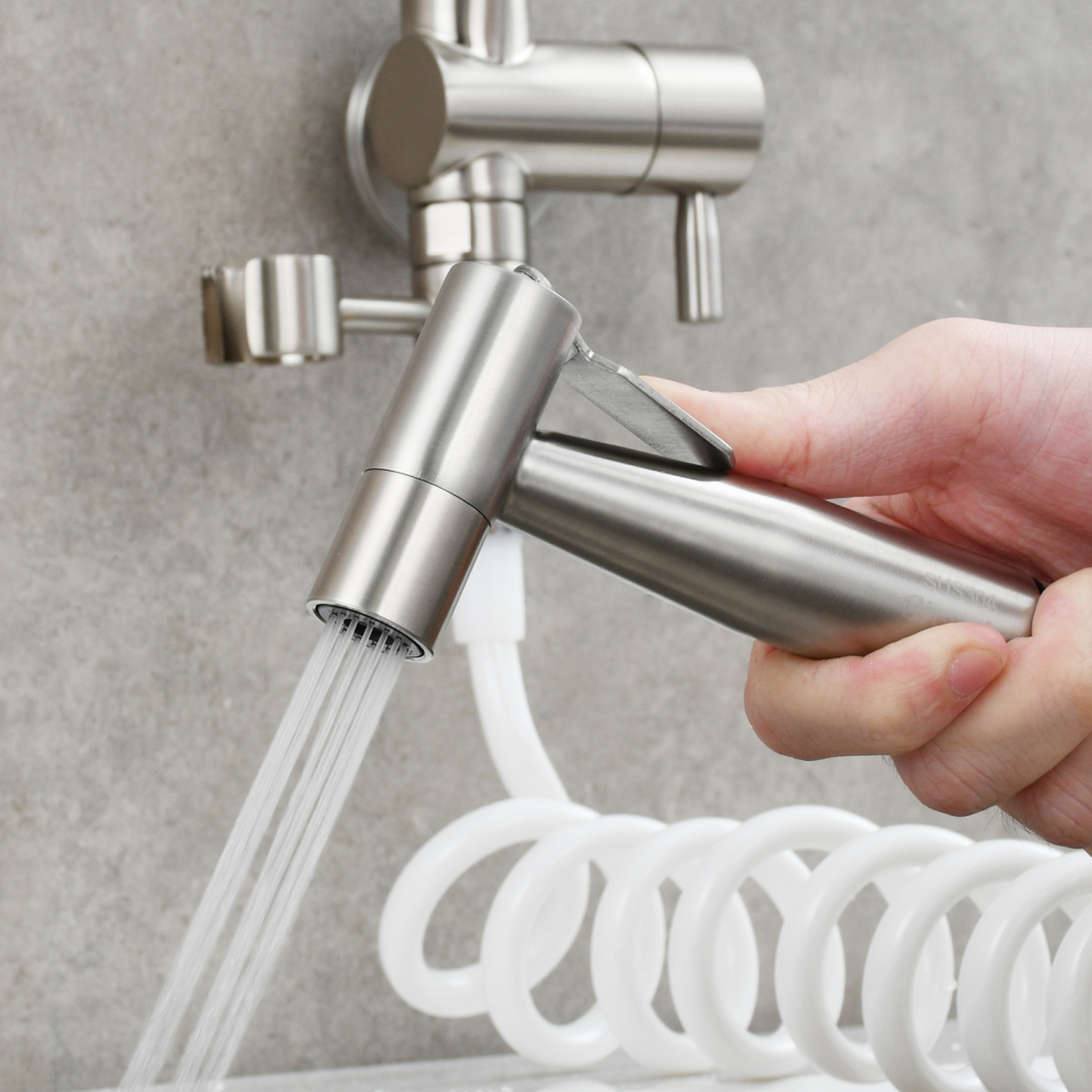 Tecmolog Brass Kitchen Faucet with Side Sprayer Single Handle Wall Mount Pot Filler Faucet Black 360°Rotate Kitchen Tap,Black,Chrome and Brushed Nickel