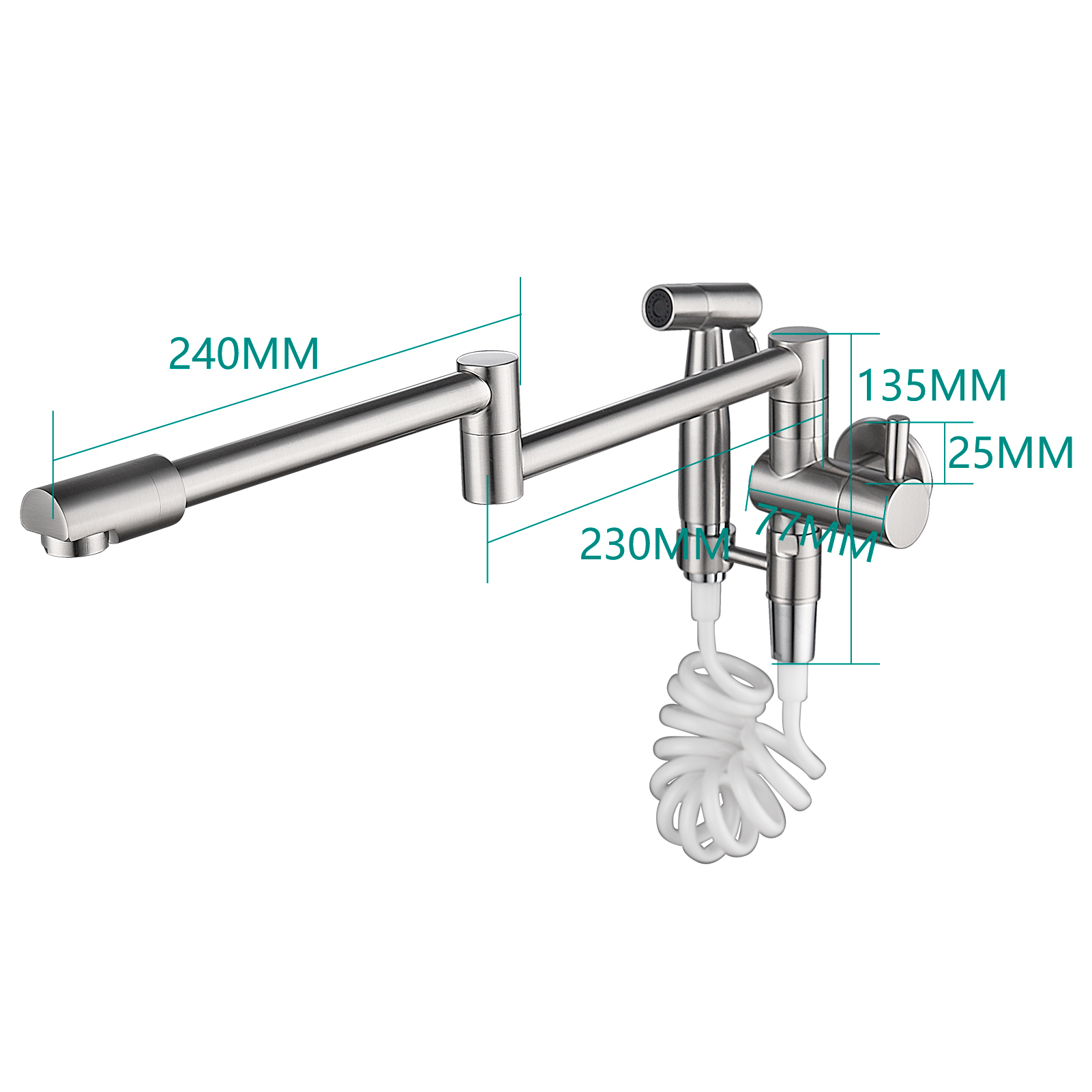 Tecmolog Brass Kitchen Faucet with Side Sprayer Single Handle Wall Mount Pot Filler Faucet Black 360°Rotate Kitchen Tap,Black,Chrome and Brushed Nickel