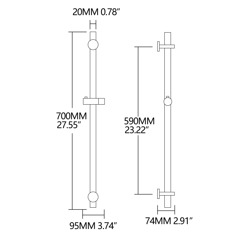 Tecmolog Brass 27.55-Inch Slide Bar with Adjustable Brass Shower Holder for Bathroom Wall Mount