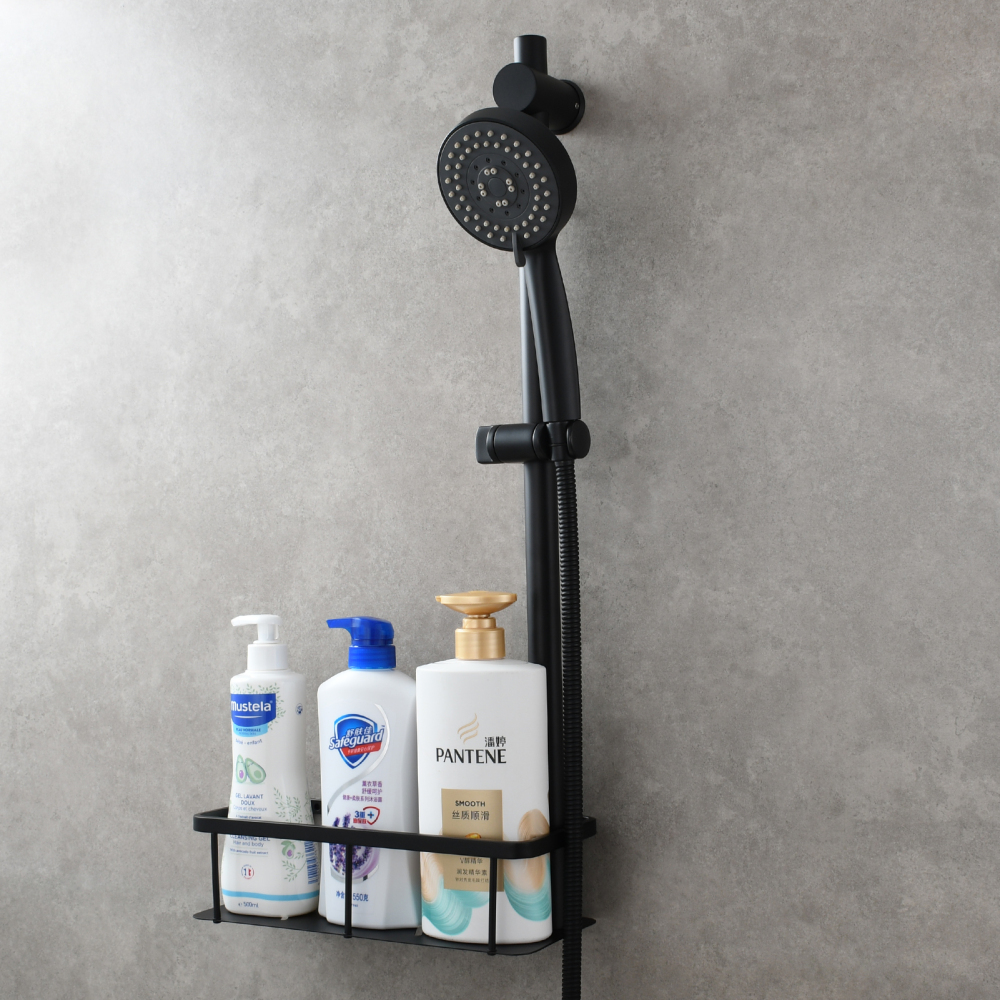 Tecmolog Stainless Steel Slide Bar Shower Head Black,Storage Rack with Slide Bar,5-Spray Shower Set with Slide Bar