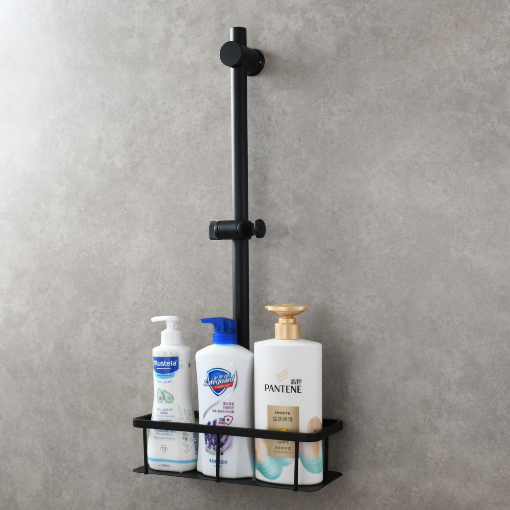 Tecmolog Stainless Steel Slide Bar Shower Head Black,Storage Rack with Slide Bar,5-Spray Shower Set with Slide Bar