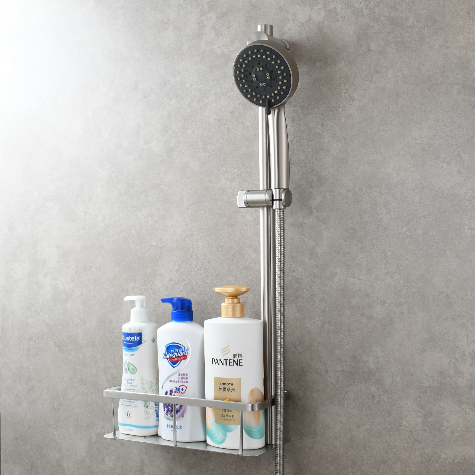 Tecmolog Stainless Steel Slide Bar Shower Head Black,Storage Rack with Slide Bar,5-Spray Shower Set with Slide Bar