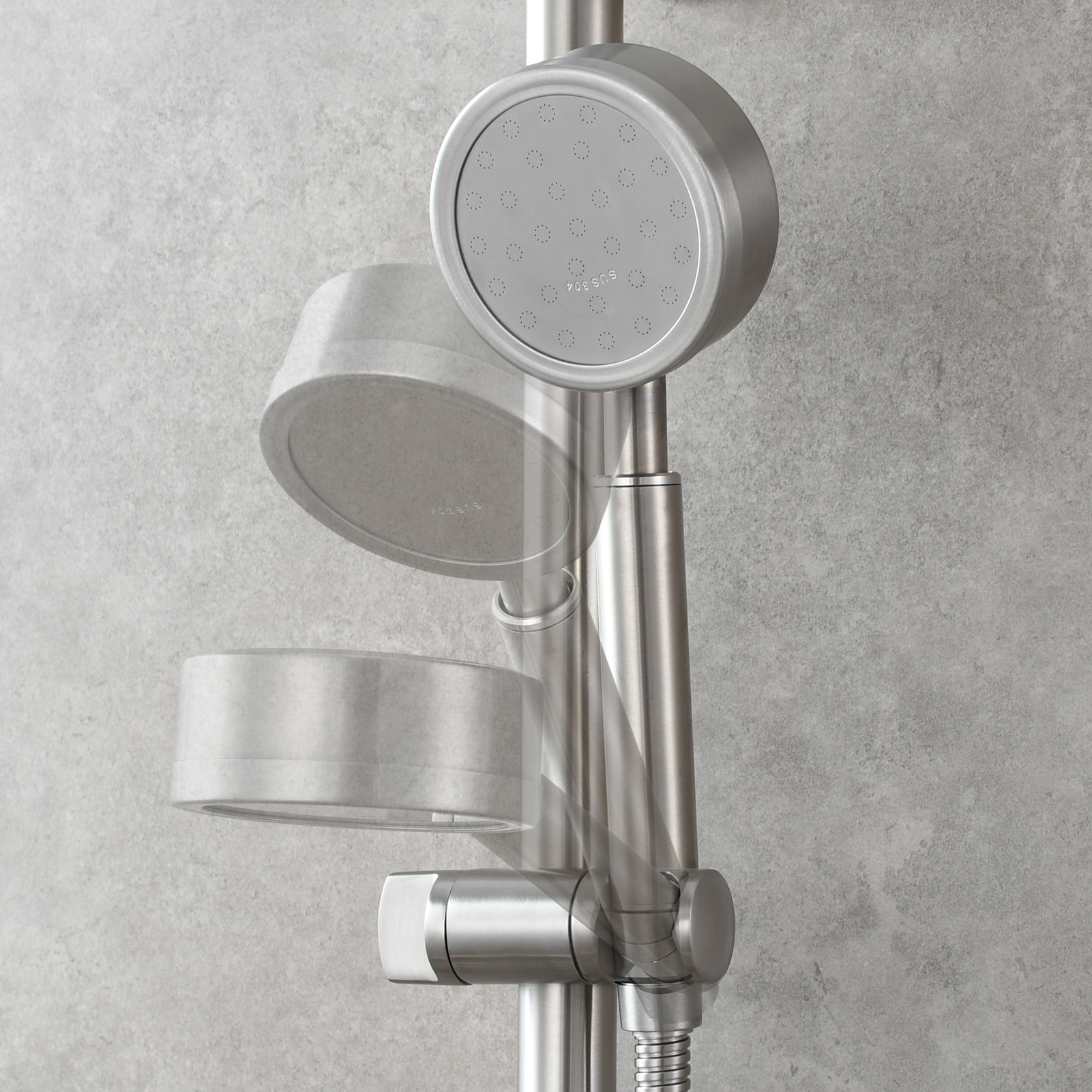 Tecmolog Stainless Steel Slide Bar Shower Head Black,Storage Rack with Slide Bar,5-Spray Shower Set with Slide Bar