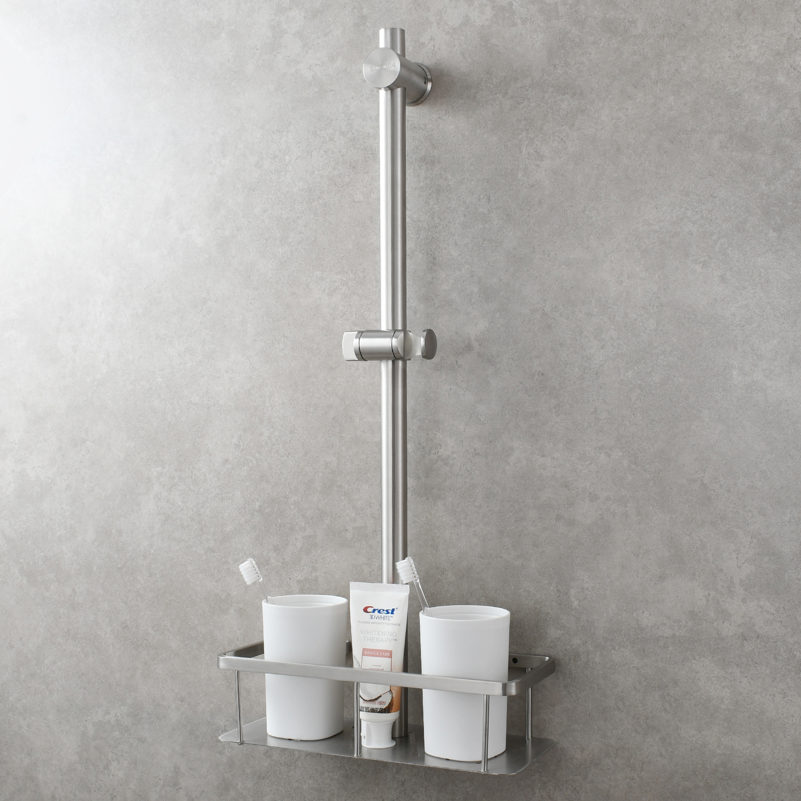 Tecmolog Stainless Steel Slide Bar Shower Head Black,Storage Rack with Slide Bar,5-Spray Shower Set with Slide Bar