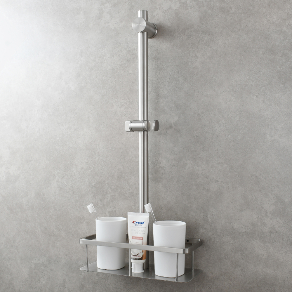 Tecmolog Stainless Steel Slide Bar Shower Head Black,Storage Rack with Slide Bar,5-Spray Shower Set with Slide Bar