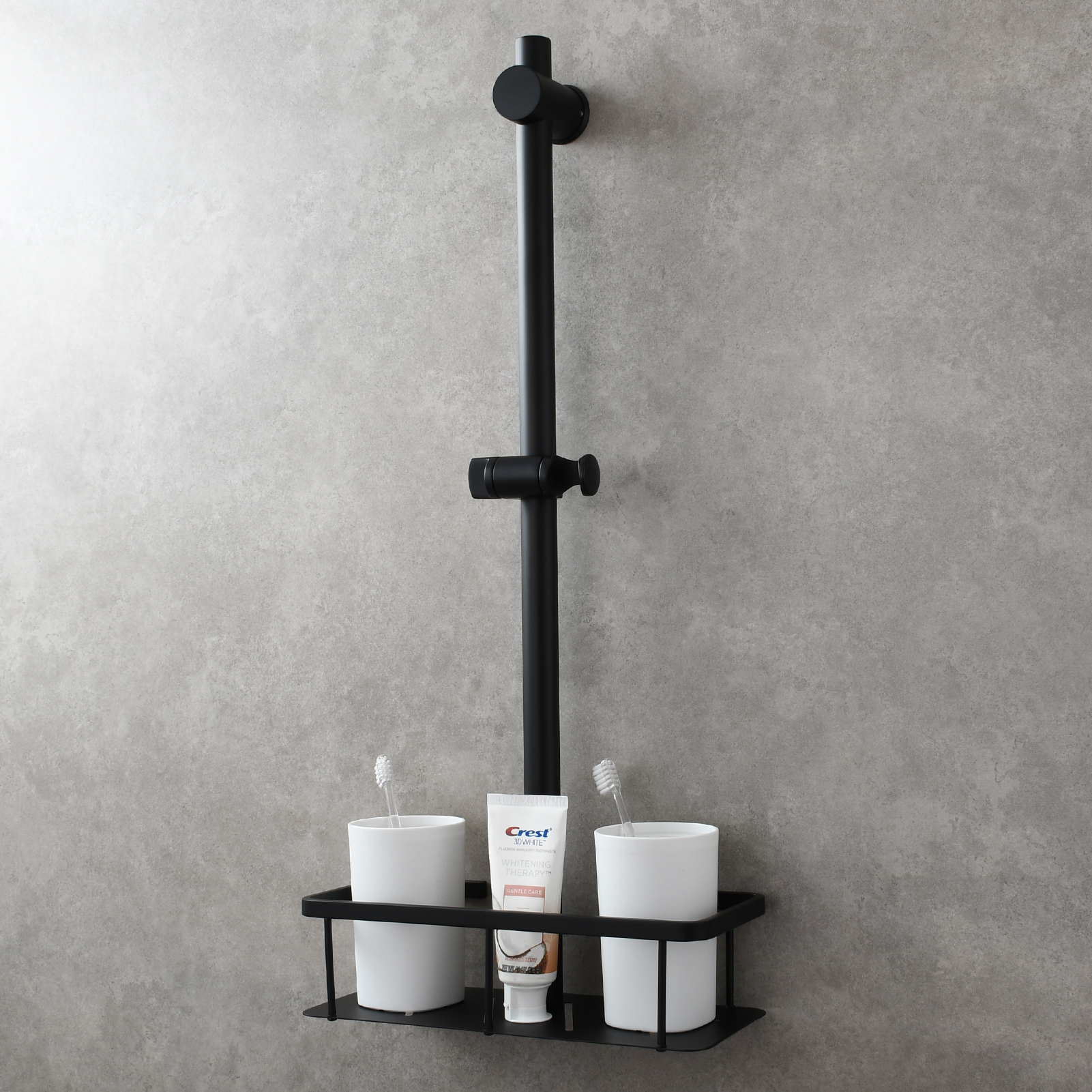 Tecmolog Stainless Steel Slide Bar Shower Head Black,Storage Rack with Slide Bar,5-Spray Shower Set with Slide Bar