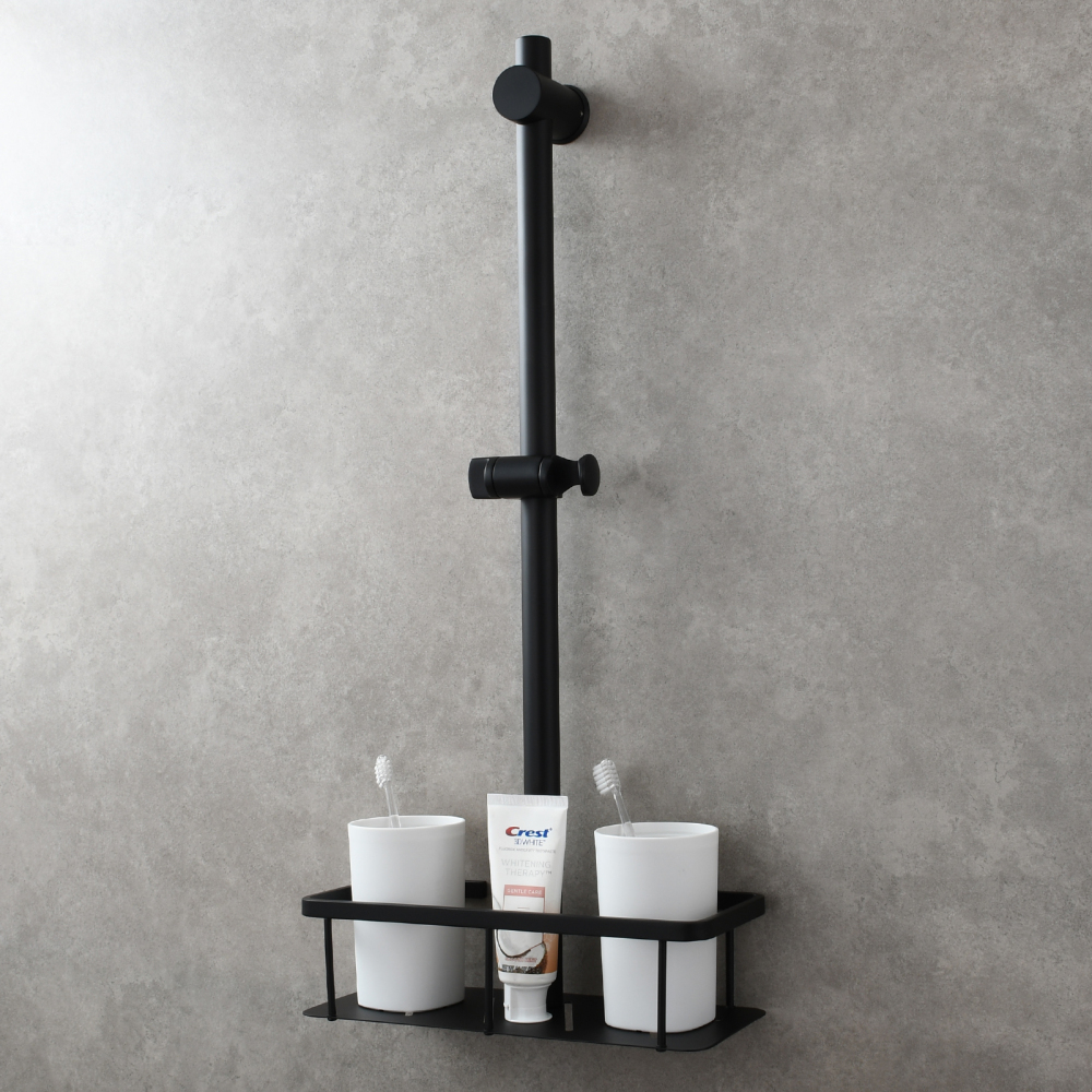 Tecmolog Stainless Steel Slide Bar Shower Head Black,Storage Rack with Slide Bar,5-Spray Shower Set with Slide Bar