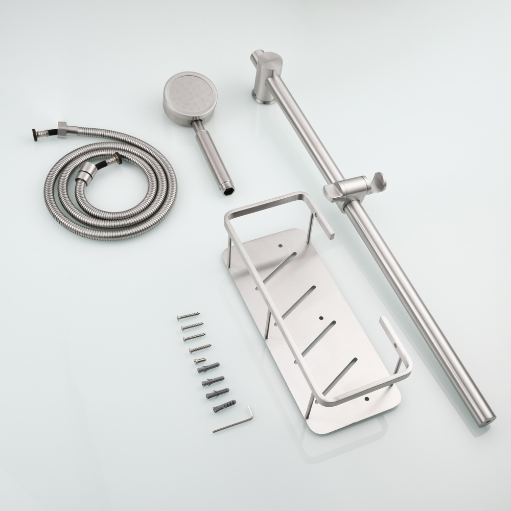 Tecmolog Stainless Steel Slide Bar Shower Head Black,Storage Rack with Slide Bar,5-Spray Shower Set with Slide Bar