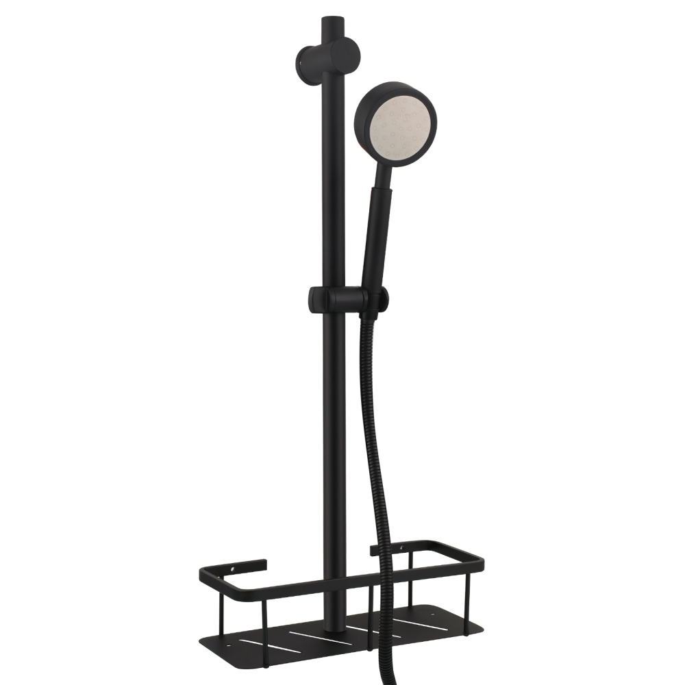 Tecmolog Stainless Steel Slide Bar Shower Head Black,Storage Rack with Slide Bar,5-Spray Shower Set with Slide Bar