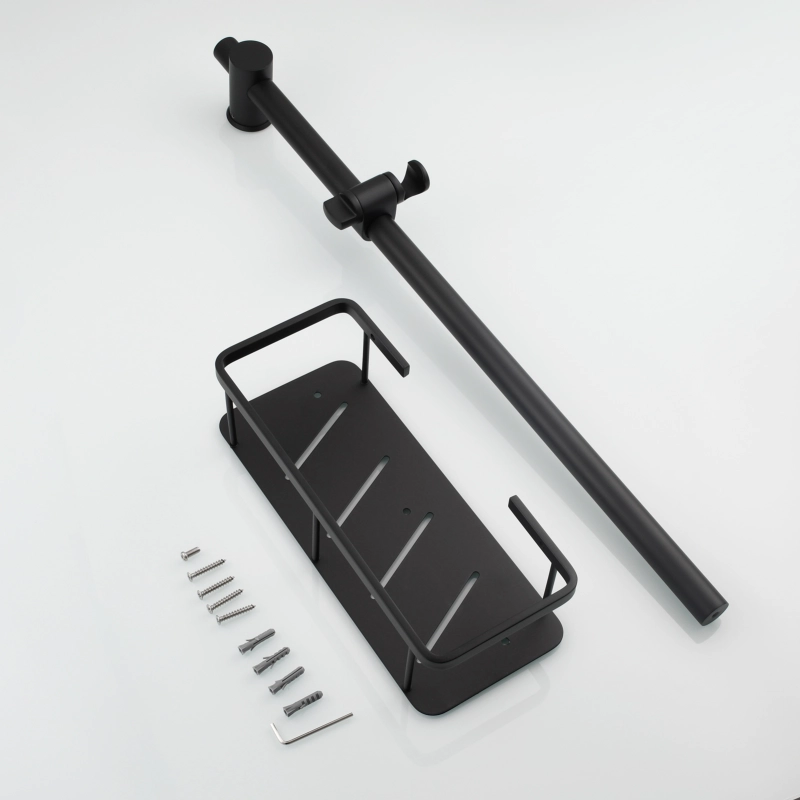 Tecmolog Stainless Steel Slide Bar Shower Head Black,Storage Rack with Slide Bar,5-Spray Shower Set with Slide Bar
