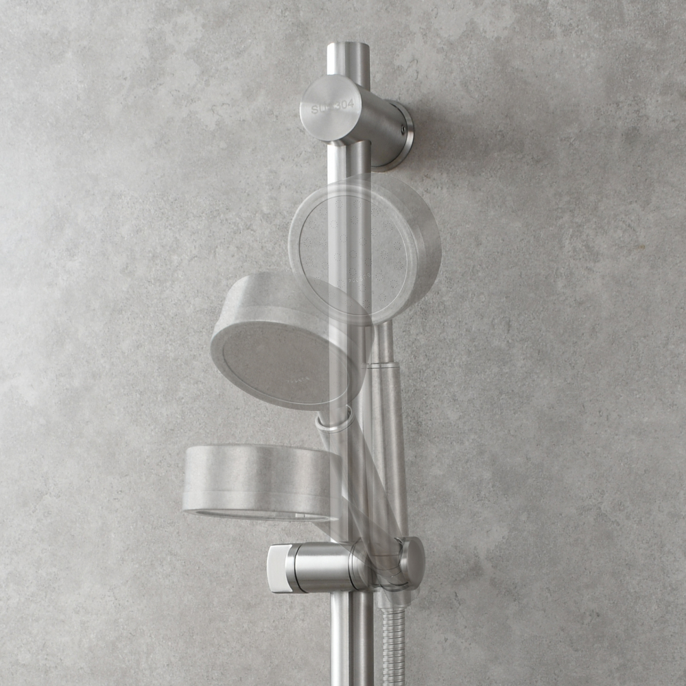 Tecmolog Stainless Steel Slide Bar Shower Head Black,Storage Rack with Slide Bar,5-Spray Shower Set with Slide Bar