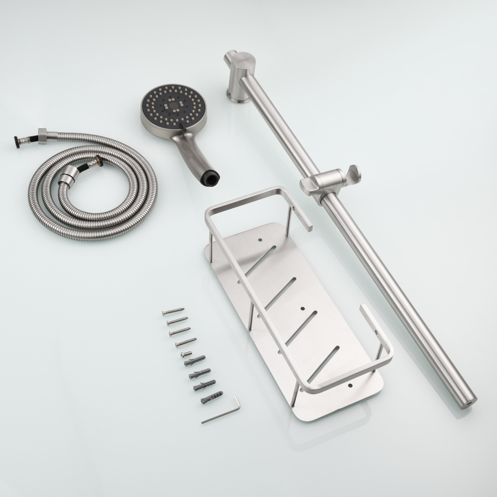 Tecmolog Stainless Steel Slide Bar Shower Head Black,Storage Rack with Slide Bar,5-Spray Shower Set with Slide Bar