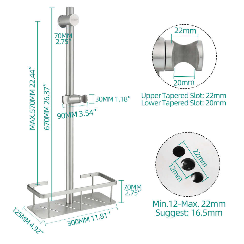 Tecmolog Stainless Steel Slide Bar Shower Head Black,Storage Rack with Slide Bar,5-Spray Shower Set with Slide Bar