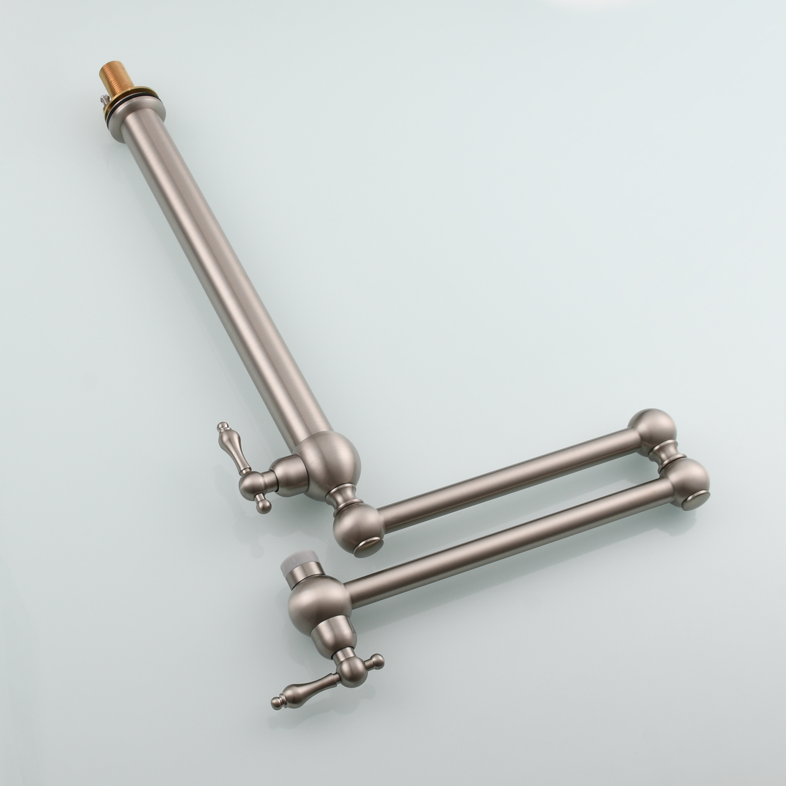 Tecmolog Deck Mount Pot Filler Kitchen Faucet, Brass Only Cold Folding Faucet, Dual Handles Stretchable 21” Double Swing Joint Single Hole Kitchen Sink Tap