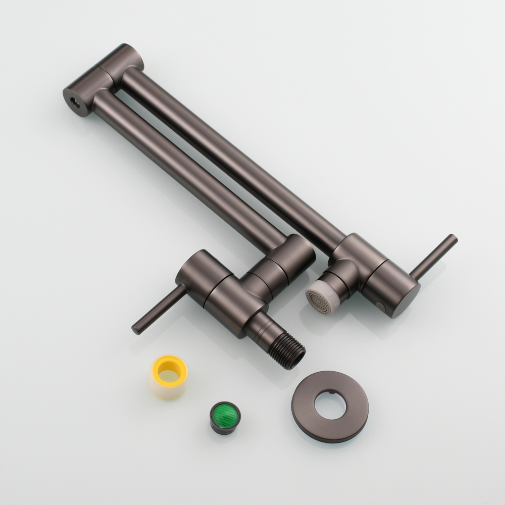 Tecmolog Brass Chrome Kitchen Faucet, Wall Mounted and Folding Kitchen Tap with Double Handle, Single Cold water Tap