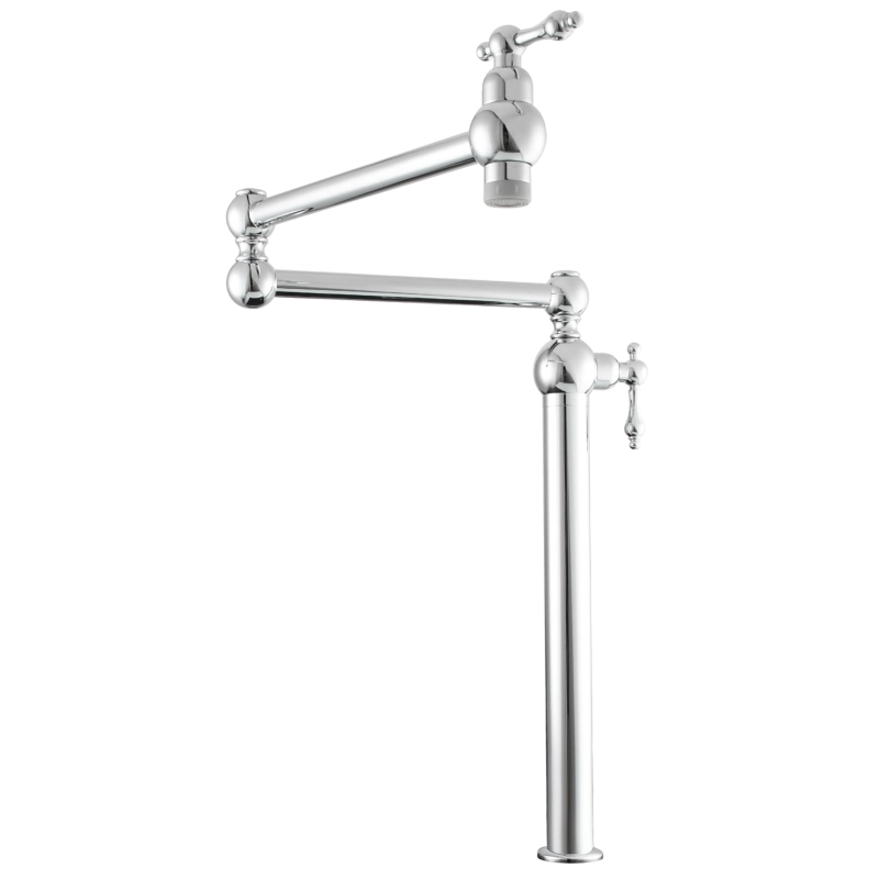 Tecmolog Deck Mount Pot Filler Kitchen Faucet, Brass Only Cold Folding Faucet, Dual Handles Stretchable 21” Double Swing Joint Single Hole Kitchen Sink Tap