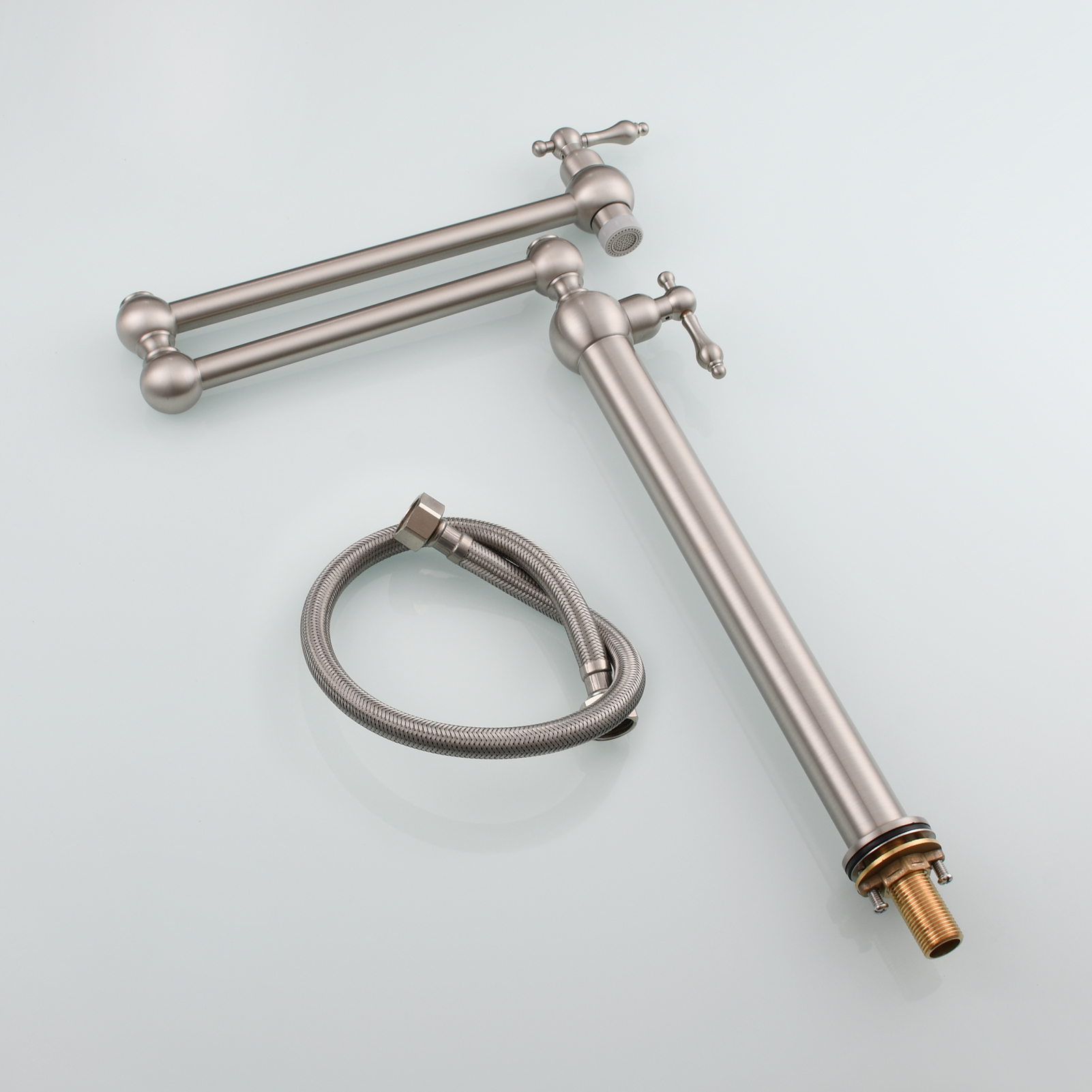 Tecmolog Deck Mount Pot Filler Kitchen Faucet, Brass Only Cold Folding Faucet, Dual Handles Stretchable 21” Double Swing Joint Single Hole Kitchen Sink Tap