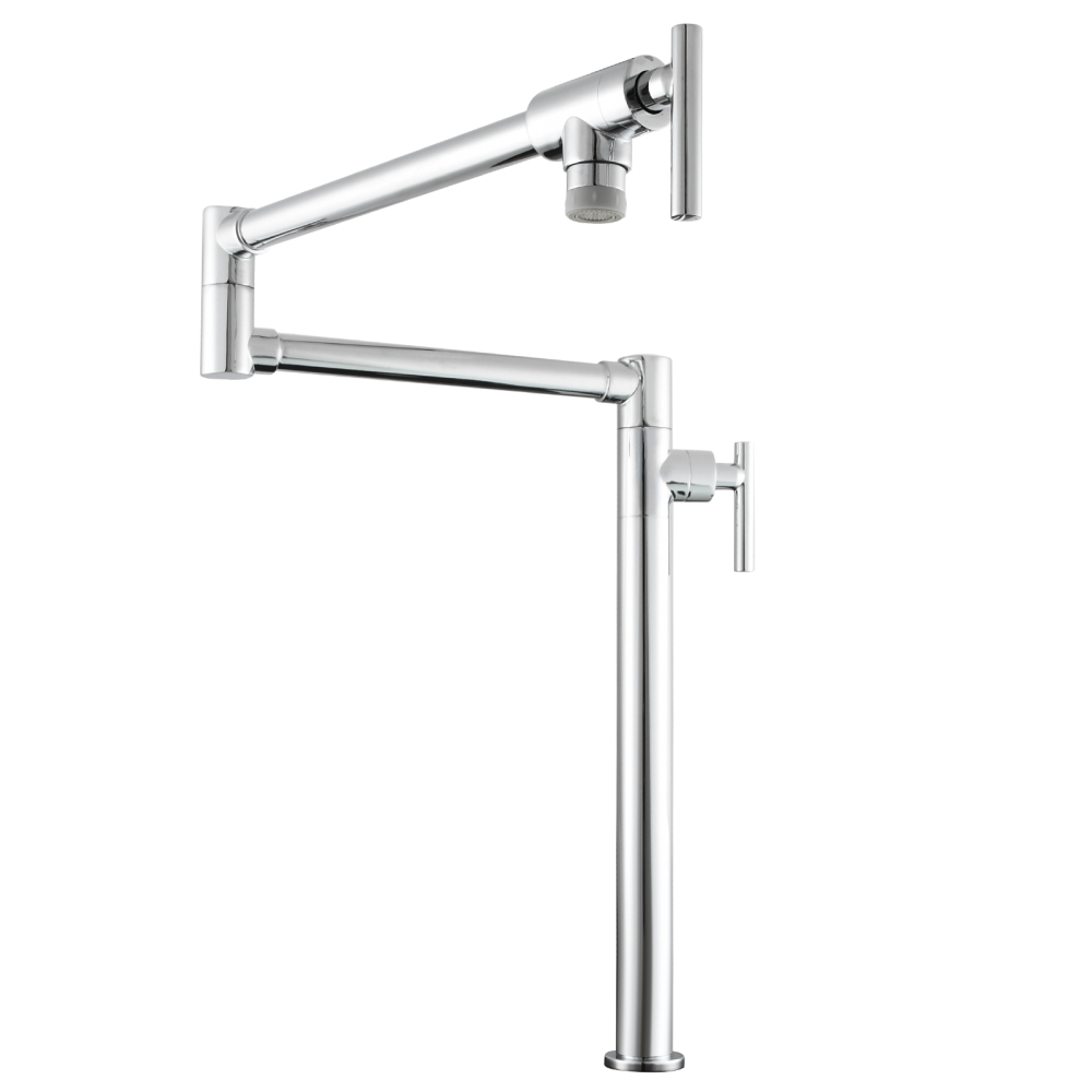 Tecmolog Deck Mount Pot Filler Kitchen Faucet, Brass Only Cold Folding Faucet, Dual Handles Stretchable 23” Double Swing Joint Single Hole Kitchen Sink Tap