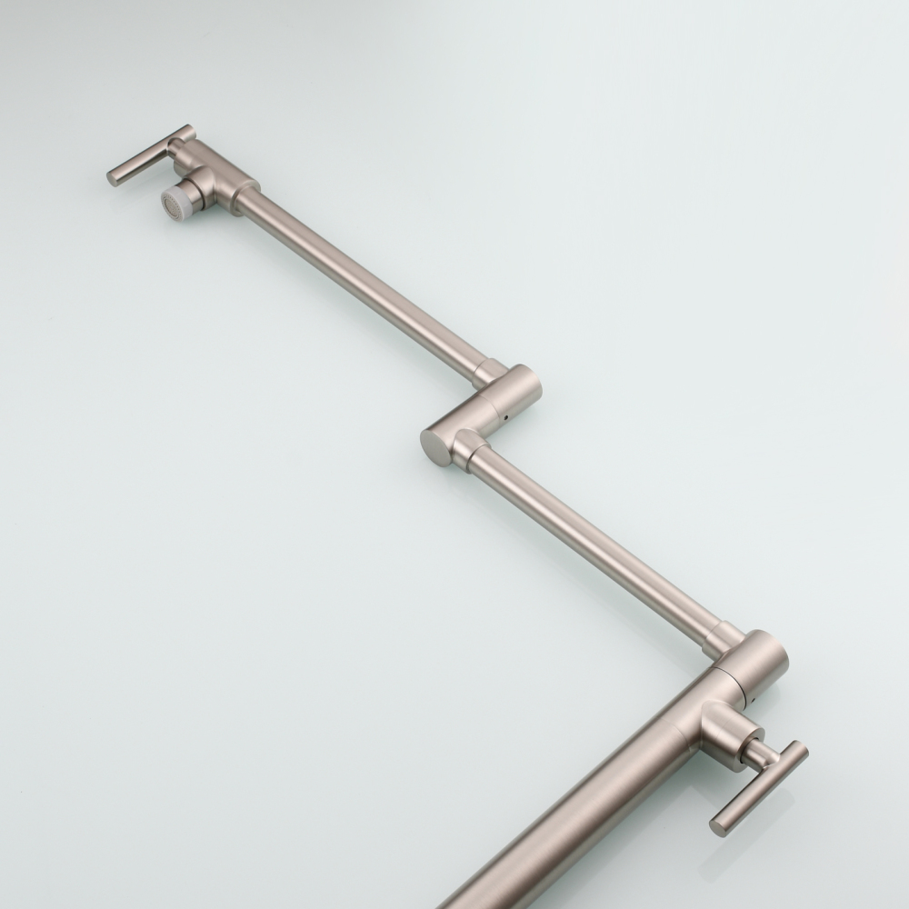 Tecmolog Deck Mount Pot Filler Kitchen Faucet, Brass Only Cold Folding Faucet, Dual Handles Stretchable 23” Double Swing Joint Single Hole Kitchen Sink Tap