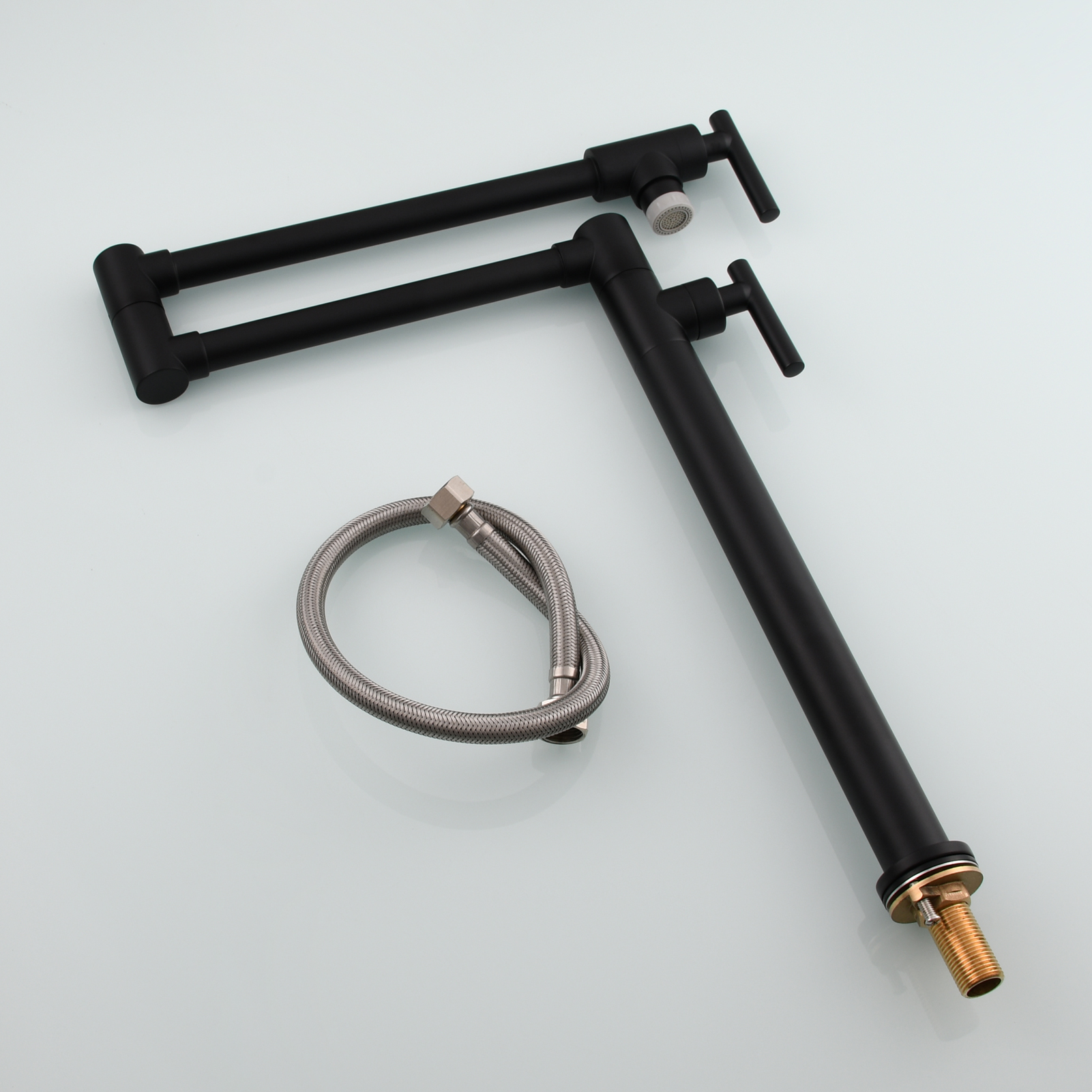 Tecmolog Deck Mount Pot Filler Kitchen Faucet, Brass Only Cold Folding Faucet, Dual Handles Stretchable 23” Double Swing Joint Single Hole Kitchen Sink Tap