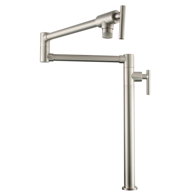 Tecmolog Deck Mount Pot Filler Kitchen Faucet, Brass Only Cold Folding Faucet, Dual Handles Stretchable 23” Double Swing Joint Single Hole Kitchen Sink Tap
