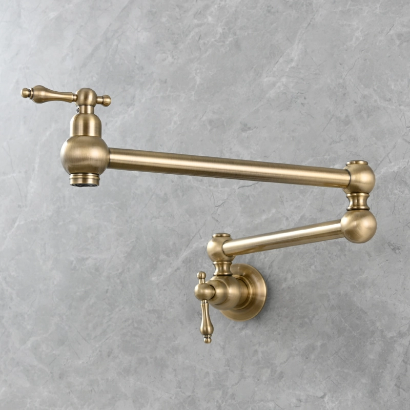 Tecmolog Wall Mount Kitchen Faucet, 1/2”NPT Brass Folding Pot Filler Tap, Kitchen Sink Tap for Cold Water, Nickel/Black/Chrome