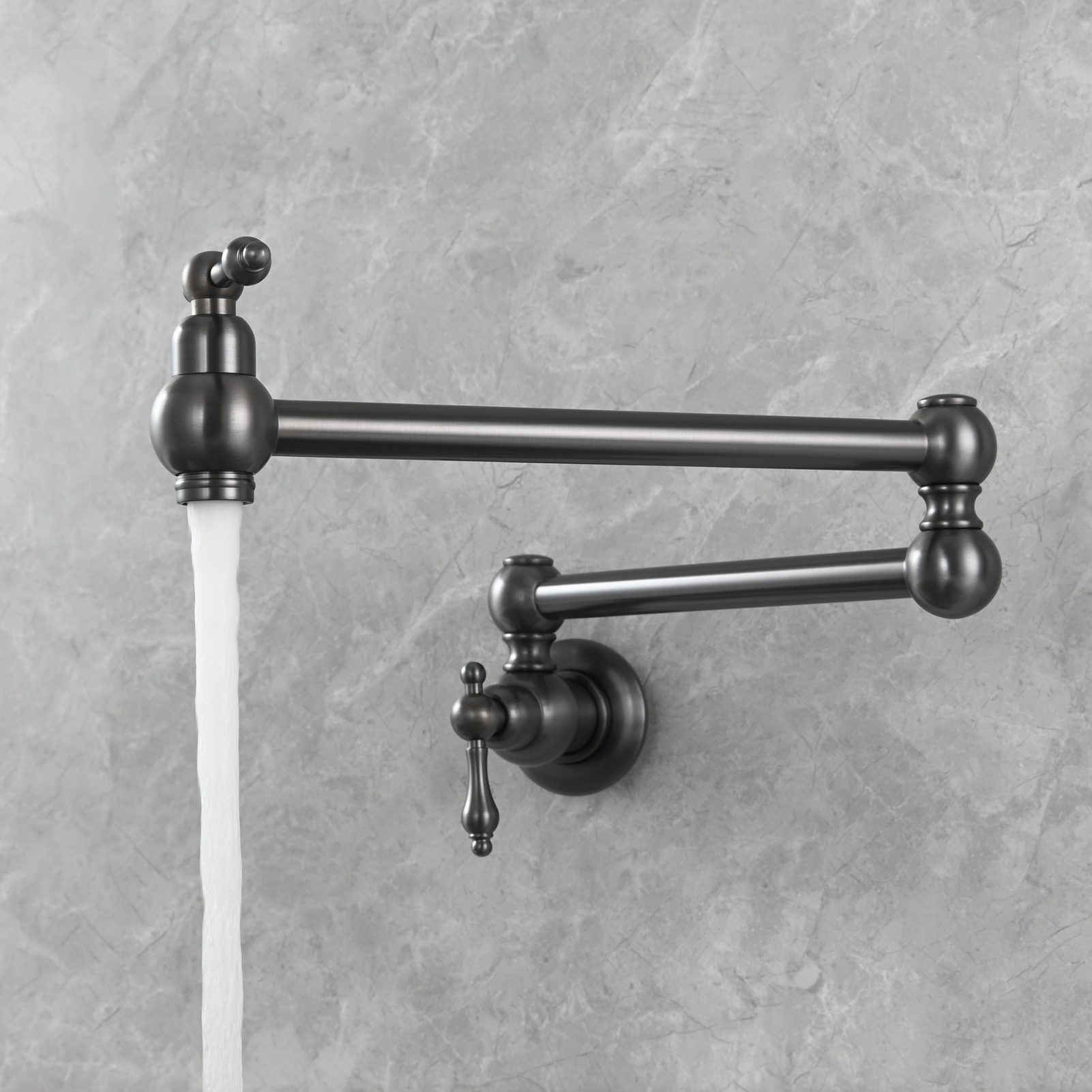 Tecmolog Wall Mount Kitchen Faucet, 1/2”NPT Brass Folding Pot Filler Tap, Kitchen Sink Tap for Cold Water, Nickel/Black/Chrome