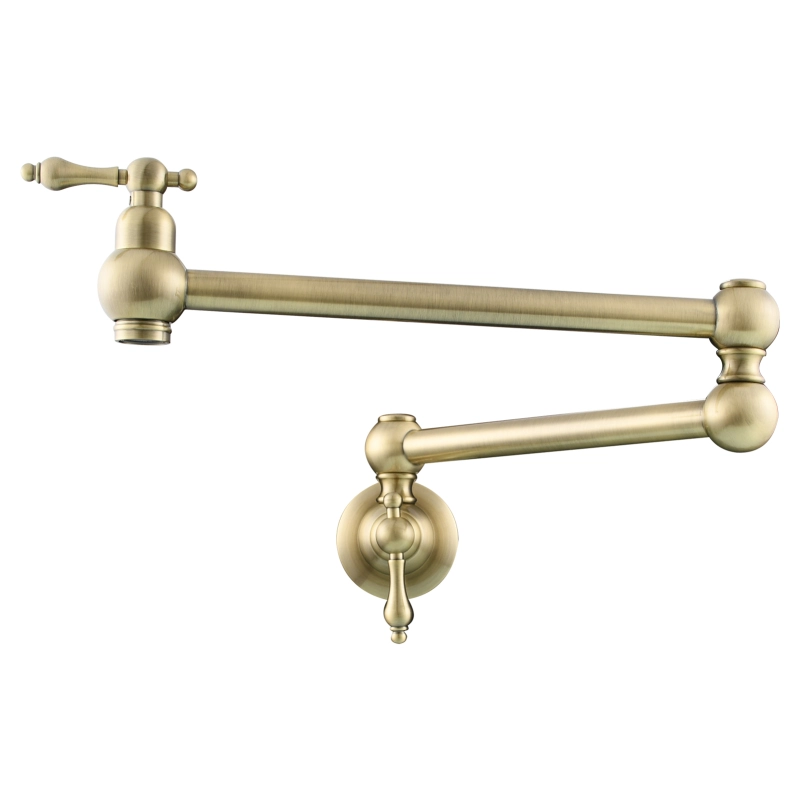 Tecmolog Wall Mount Kitchen Faucet, 1/2”NPT Brass Folding Pot Filler Tap, Kitchen Sink Tap for Cold Water, Nickel/Black/Chrome