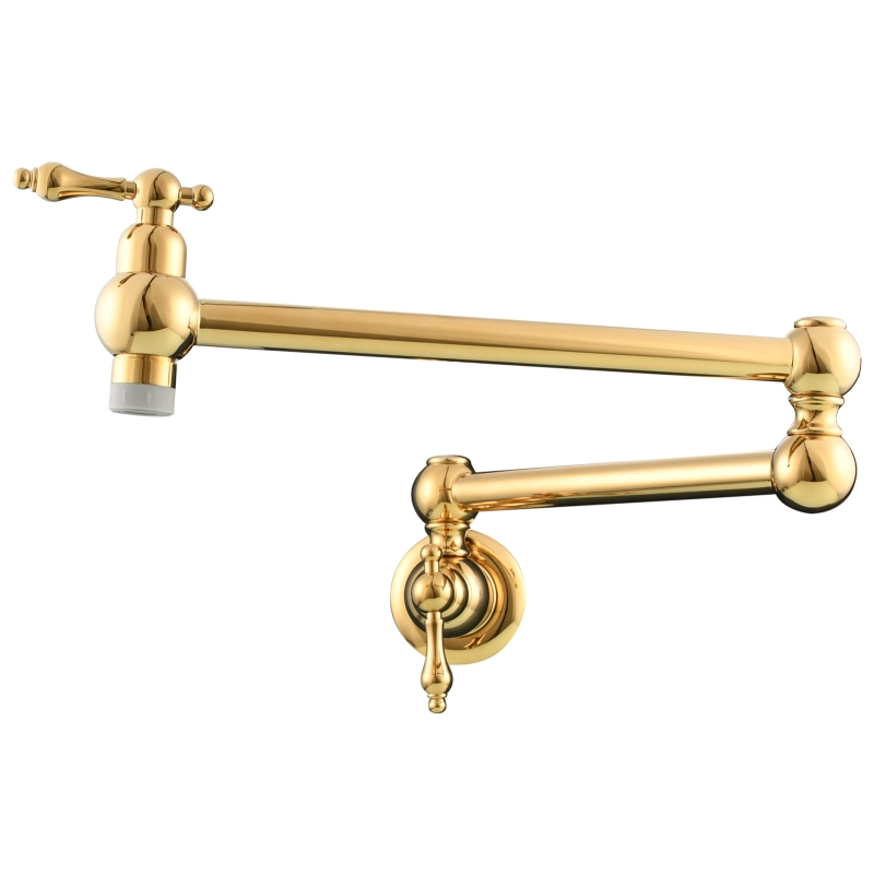 Tecmolog Wall Mount Kitchen Faucet, 1/2”NPT Brass Folding Pot Filler Tap, Kitchen Sink Tap for Cold Water, Nickel/Black/Chrome