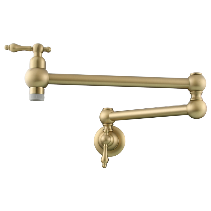 Tecmolog Wall Mount Kitchen Faucet, 1/2”NPT Brass Folding Pot Filler Tap, Kitchen Sink Tap for Cold Water, Nickel/Black/Chrome