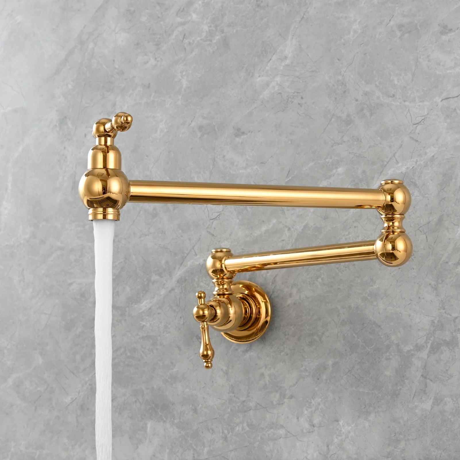 Tecmolog Wall Mount Kitchen Faucet, 1/2”NPT Brass Folding Pot Filler Tap, Kitchen Sink Tap for Cold Water, Nickel/Black/Chrome